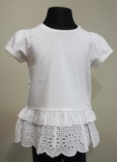 1062/16  Mayoral dívčí delší jednobarevné bílé tričko s krátkým rukávem a krajkovým volánem Barva: Bílá, Velikost: 86 / 18 měsíců, Materiál: 98%…