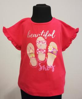 1064/62  Mayoral dívčí jahodové tričko s obrázkem dívčích sandálů Barva: Jahodová, Velikost: 80 / 12 měsíců, Materiál: 95% bavlna 5% elastan