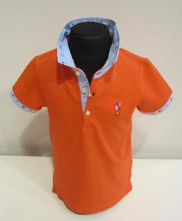 1114/49 Mayoral chlapecké oranžově červené bavlněné tričko (polo) s krátkým rukávem a látkovým límečkem Barva: Oranžová, Velikost: 80 / 12 měsíců,…