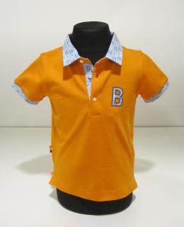 1130/64  Mayoral oranžové tričko (polo) s látkovým světle modrým límečkem s potiskem pejsků Barva: Oranžová, Velikost: 86/ 18 měsíců, Materiál: 95%…