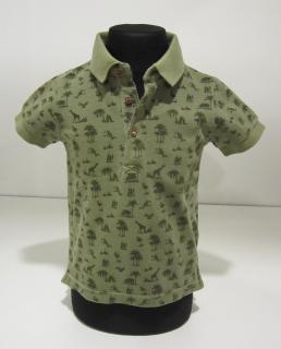 1142/20  Mayoral chlapecké khaki polo (tričko s límečkem) s krátkým rukávem a s potiskem žirafy a palmy Barva: Khaki, Velikost: 80/ 12 měsíců,…