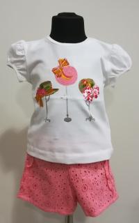 1236/46 Mayoral dívčí růžový komplet tričko + krajkové šortky Barva: Bílo-růžová, Velikost: 80 / 12 měsíců, Materiál: 95% bavlna 5% elastan