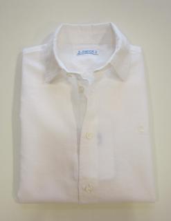 139/14 Mayoral chlapecká bílá lněná košile s krátkým rukávem Barva: Bílá, Velikost: 110, Materiál: 70% bavlna 30% len