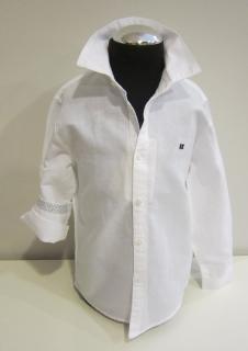 141/79 Mayoral chlapecká bílá lněná košile s dlouhým rukávem Barva: Bílá, Velikost: 104, Materiál: 70% bavlna 30% len