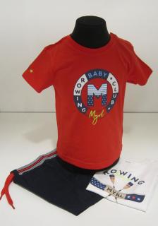 1692/10  Mayoral chlapecký 3 dílný letní červeno bílo modrý volnočasový komplet (set) 2 ks triček s krátkým rukávem + bavlněné  šortky Barva: Červená,…