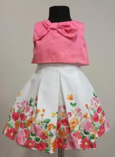 1915/50  Mayoral dívčí elegantní vícebarevné šaty s podšívkou a efektem volného jednobarevného růžového topu a květované sukně rozšířené do skladů…