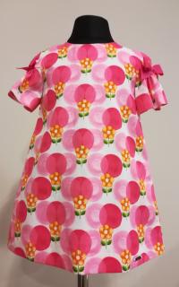 1923/23  Mayoral dívčí pink růžové bavlněné šaty do A s retro potiskem a krátkým rukávem s mašlí a s podšívkou Barva: Růžová, Velikost: 92 / 24…
