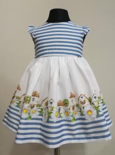 1932/83  Mayoral dívčí bílomodré romantické  bavlněné podšívkované šaty s domečky a kopretinami Barva: Modrobílá, Velikost: 80 / 12 měsíců, Materiál:…