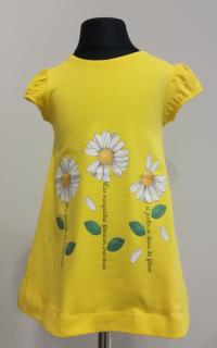 1935/62  Mayoral dívčí bavlněné úpletové žluté šaty s květinovým motivem a s krátkým rukávem Barva: Žlutá, Velikost: 80 / 12 měsíců, Materiál: 95%…