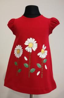 1935/65  Mayoral dívčí bavlněné úpletové červené šaty s květinovým motivem a s krátkým rukávem Barva: Červená, Velikost: 80 / 12 měsíců, Materiál: 95%…