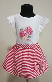 1949/96  Mayoral dívčí letní 2 dílný sukňový komplet bílé tričko + červenobílá pruhovaná sukně s kalhotkami na patentky Barva: Červenobílá, Velikost:…