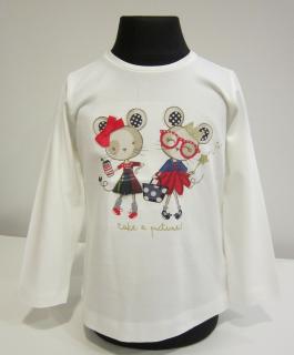 2010/83  Mayoral dívčí smetanové triko s dlouhým rukávem a obrázkem veselých moderních myšek Barva: Smetanová, Velikost: 98 / 36 měsíců, Materiál: 92%…