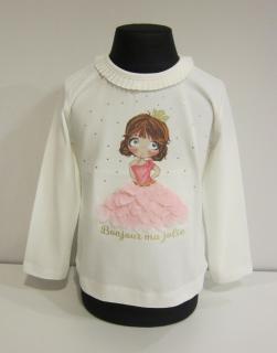 2011/62  Mayoral dívčí smetanové triko s dlouhým rukávem a obrázkem panenky v růžové 3D sukni Barva: Smetanová, Velikost: 92 / 24 měsíců, Materiál:…