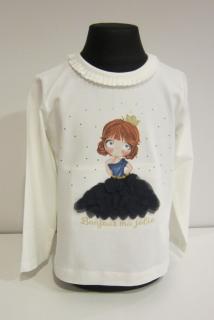 2011/65  Mayoral dívčí smetanové triko s dlouhým rukávem a obrázkem panenky v modré 3D sukni Barva: Smetanová, Velikost: 80 / 12 měsíců, Materiál: 92%…
