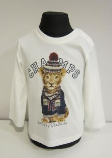 2032/64  Mayoral chlapecké smetanové triko s dlouhým rukávem s obrázkem lvíčka ve sportovním dresu Barva: Smetanová, Velikost: 80/ 12 měsíců,…