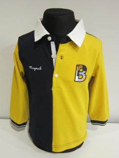 2104/20  Mayoral chlapecké sportovní žlutomodré polo (tričko s límečkem) s dlouhým rukávem styl dres s čísly na rukávech Barva: Žlutá, Velikost: 80/…