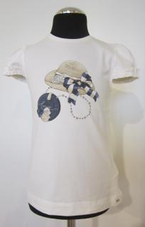 3001/67 Mayoral dívčí tričko s krátkým rukávem a modrým obrázkem s motivem slaměný klobouk Barva: Smetanová, Velikost: 104 / 4 roky, Materiál: 92%…