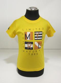 3056/46  Mayoral chlapecké žluté tričko s krátkým rukávem a písmeny MYRL na předním díle Barva: Žlutá, Velikost: 104, Materiál: 100% bavlna