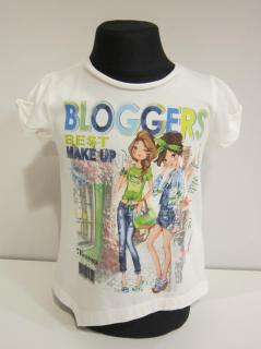 3071/11  Mayoral dívčí smetanové tričko s krátkým rukávem s dívčím motivem a nápisem BLOGER Barva: Smetanová, Velikost: 92 / 24 měsíců, Materiál: 92%…
