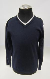 310/75  Mayoral chlapecký klasický tmavě modrý pletený svetr s výstřihem do V Barva: Tmavě modrá, Velikost: 110, Materiál: 100% bavlna