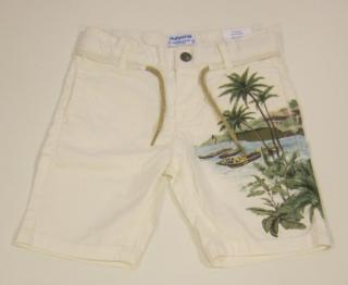 3224/95 Mayoral chlapecké plátěné šortky bílé se šňůrkou v pase a malovaným obrázkem palmy Barva: Bílá, Velikost: 116, Materiál: 98% bavlna 2% elastan