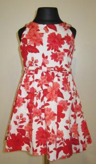 3914/95 Mayoral dívčí bíločervené podšité šaty bez rukávů raglánového typu s motivem květin Barva: Červená, Velikost: 104 / 4 roky, Materiál: 97%…