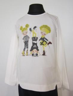 4013/20 Mayoral dívčí smetanové triko s dlouhým rukávem a se žluto zeleno šedým obrázkem 3 tančících dívek Barva: Smetanová, Velikost: 104 / 4 roky,…