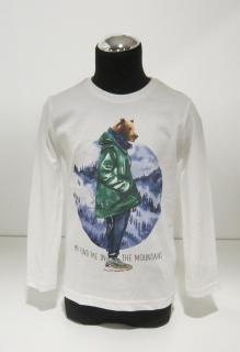4033/53  Mayoral chlapecké smetanové triko s dlouhým rukávem s obrázkem medvěda na horách Barva: Smetanová, Velikost: 122, Materiál: 100% bavlna