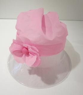 44L / růžová  Pupill Aster dívčí lehký plátěný růžový šátek s růžovou 3D květinou Barva: Růžová, Velikost: 50-52/ cca 3-10 let, Materiál: 100% bavlna