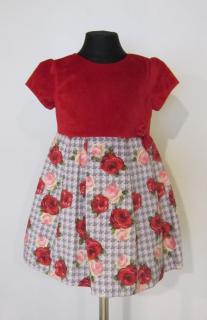 4921/22 Mayoral dívčí společenské sametové červené šaty s krátkým rukávem a květinovým motivem na sukni Barva: Červená, Velikost: 110 / 5 let,…