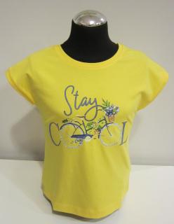 6015/78 Mayoral dívčí žluté tričko s krátkým rukávem s nápisem a obrázkem kola Barva: Žlutá, Velikost: 157/14 let, Materiál: 95% bavlna 5% elastan