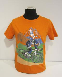 6050/35 Mayoral (NUKUTAVAKE) chlapecké tričko oranžové s krátkým rukávem a cyklistickým motivem Barva: Oranžová, Velikost: 140, Materiál: 100% bavlna