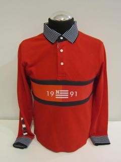 6145/65 Mayoral (NUKUTAVAKE) červené chlapecké tričko (polo) s dlouhým rukávem Barva: Červená, Velikost: 140, Materiál: 99% bavlna 1% elastan