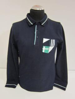 7109/25  Mayoral (NUKUTAVAKE) chlapecké černé polo (tričko s límečkem) s dlouhým rukávem s abstraktním obrázkem na zádech a s barevnou náprsní…