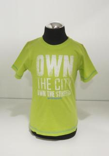 80451  BLUE SEVEN chlapecké tričko krátký rukáv neonově zelené s bílým nápisem OWN THE CITY… Barva: Zelená, Velikost: 104, Materiál: 100% bavlna