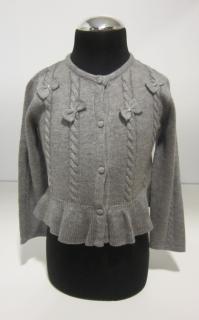 kód 4306/27  Mayoral dívčí pletený šedý cardigan ( propínací svetr ) s dlouhým rukávem zdobený copánky a mašličkami Barva: Šedá, Velikost: 104 / 4…