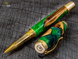 _Dřevěné kuličkové pero Superior White & Green Wine - Elegant gold