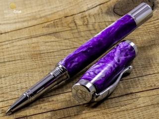 _Dřevěné kuličkové pero Superior White & Violet Wine - Elegant chrome