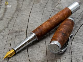 _Dřevěné plnící pero Superior Maple Burl - Elegant chrome