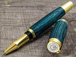 Dřevěné kuličkové pero Superior Blue Wood - Burly gold č.445