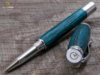 Dřevěné kuličkové pero Superior Blue Wood - Elegant chrome č.443