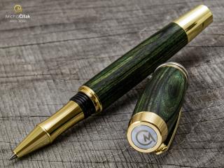 Dřevěné kuličkové pero Superior Green Wood - Burly gold č.415