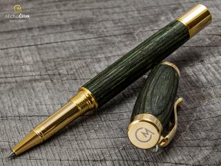 Dřevěné kuličkové pero Superior Green Wood - Elegant gold č.411