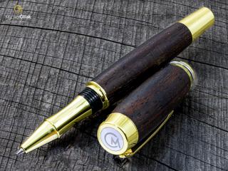 Dřevěné kuličkové pero Superior Makassar Ebony - Burly gold č.2937