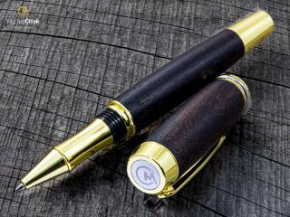 Dřevěné kuličkové pero Superior Makassar Ebony - Burly gold č.2942