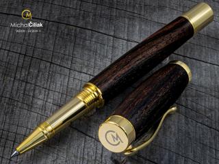 Dřevěné kuličkové pero Superior Makassar Ebony - Elegant gold č.2810