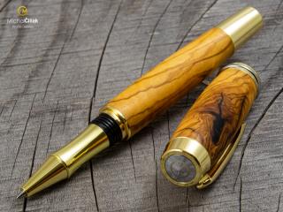 Dřevěné kuličkové pero Superior Olive tree & resin - Burly gold č.2453