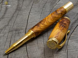 Dřevěné kuličkové pero Superior Olive tree & resin - Elegant gold č.2465