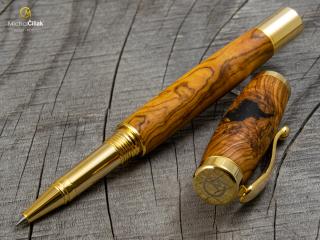 Dřevěné kuličkové pero Superior Olive tree & resin - Elegant gold č.2466