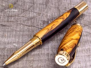 Dřevěné kuličkové pero Superior Olive tree & resin - Elegant gold č.2558